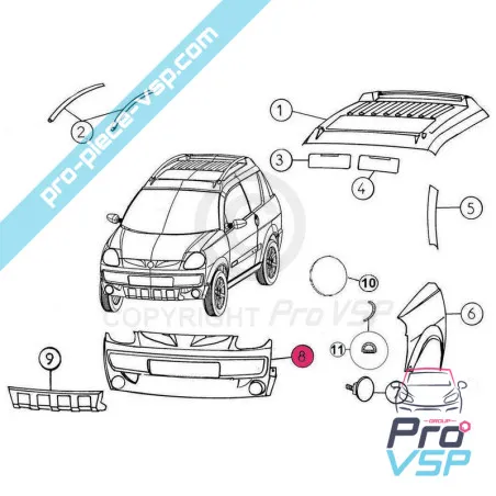 Fibră adaptabilă pentru bara de protecție față Aixam A721 / A741 / A751 / Crossline Faza 1 / Scouty Faza 1