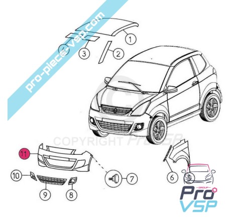 Pare choc avant adaptable en fibre pour aixam city crossline coupé ( gamme impulsion )