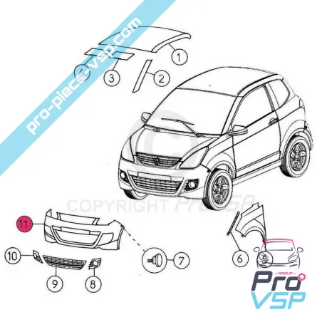 Fibră adaptabilă pentru bara de protecție față aixam city crossline coupé (gama impulsion )