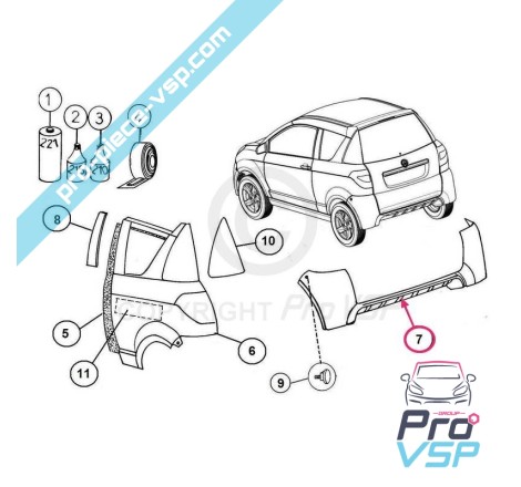 Abs plástico adaptável para o pára-choques traseiro para Aixam Crossline Impulsion