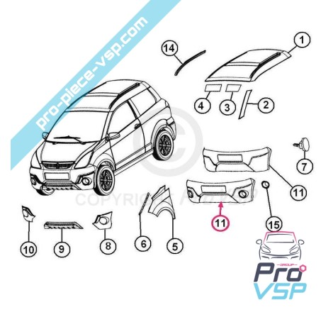 Front bumper adaptable ABS plastic for Aixam Crossover Impulsion