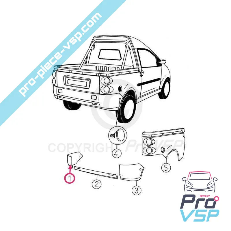 Sabot Rear left adaptable fiber for Aixam 500.4 500.5 pick up