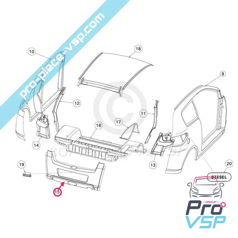 Rear bumper adaptable plastic ABS for Jdm Aloes