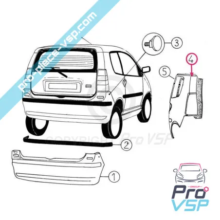 Linker hinterer Flügel in faser für aixam 400evo 400.4