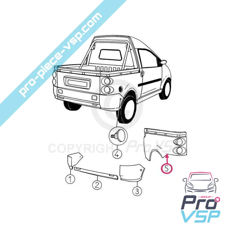 Fiber rear left wing for aixam 500.4 500.5 pick-up