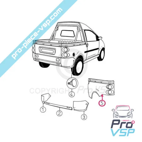 Fiber rear left wing for aixam 500.4 500.5 pick-up