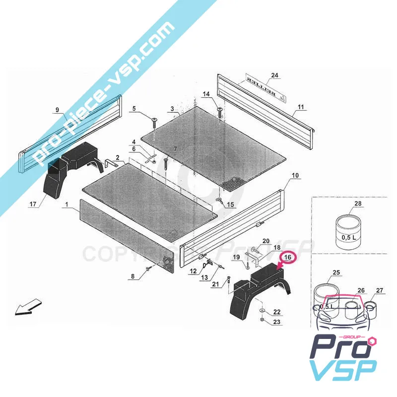 Aile arrière gauche adaptable en fibre pour Microcar Bellier Jdm