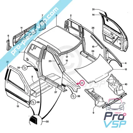 Right front wing adaptable fiber for Microcar Lyra