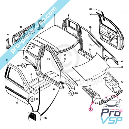 Play right front wing suitable for fiber for Microcar lyra