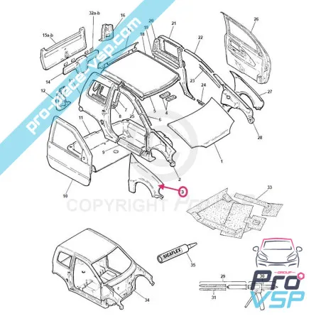 Front wing right Microcar virgo 1 / 2