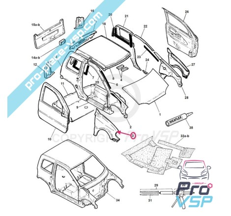 Aile avant droite adaptable en fibre pour Microcar Virgo 3