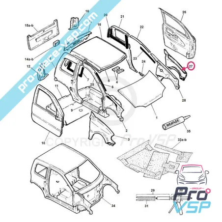 Edessä vasen terä sopeutettava kuitu Microcar Virgo 3