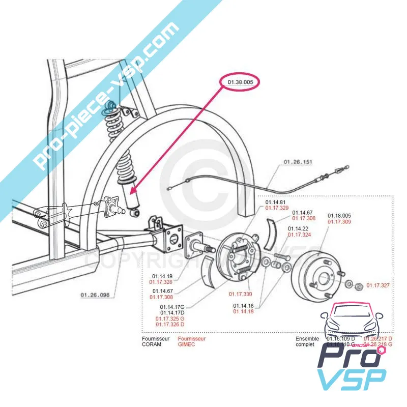 Rear shock absorber adaptable for Chatenet