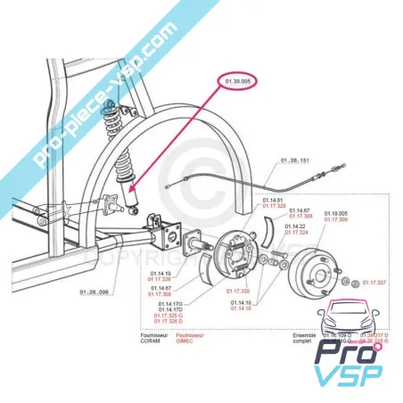 Rear shock absorber adaptable for Chatenet