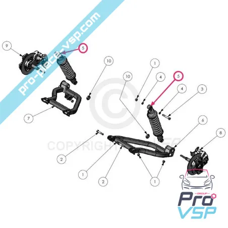 Amortizor de șoc spate adaptabil pentru Ligier