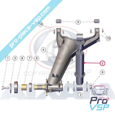 Rear shock absorber adaptable for Aixam impulsion , vision , sensation