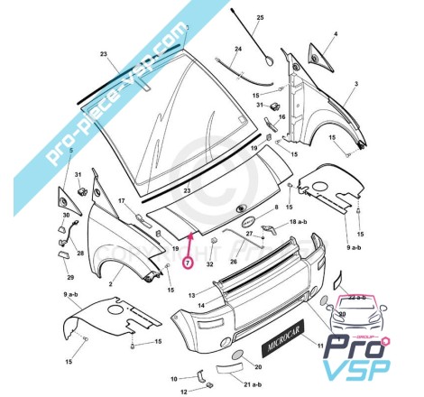 Capot adaptable en fibre pour Microcar MC phase 1