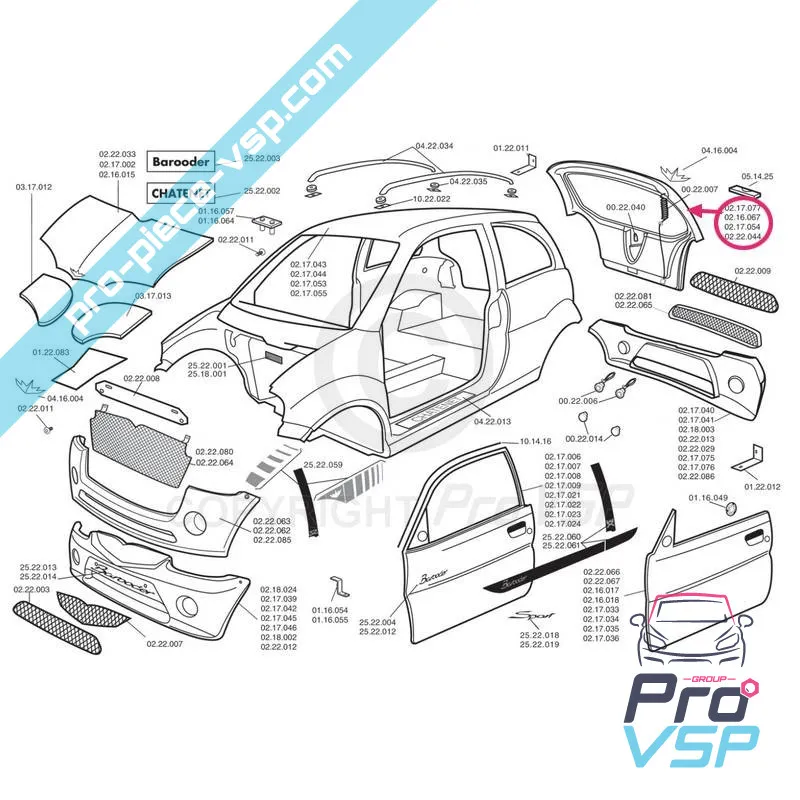 Panel Hatchback Fibra adaptable para Chatenet media barooder