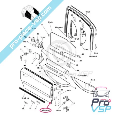 Right outdoor door panel adaptable fiber for Microcar Mc1 Mc2