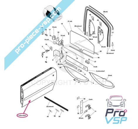 Painel de porta exterior esquerda adequado para fibra para Microcar Mc1 Mc2
