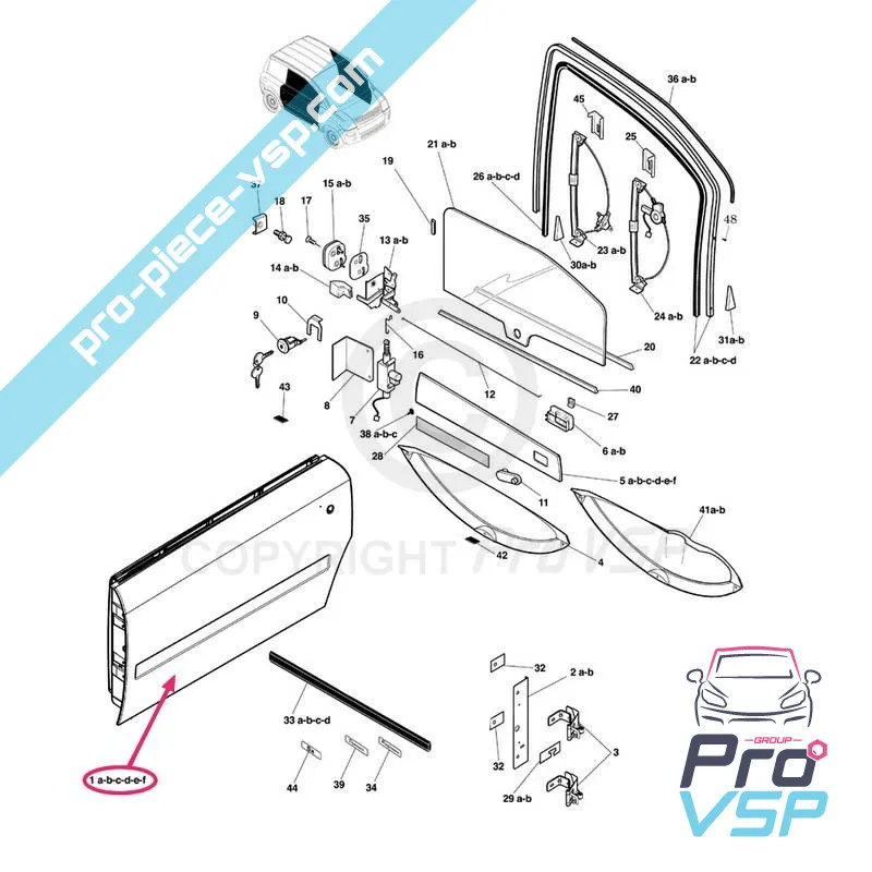 Left exterior door panel suitable for fiber for Microcar Mc1 Mc2