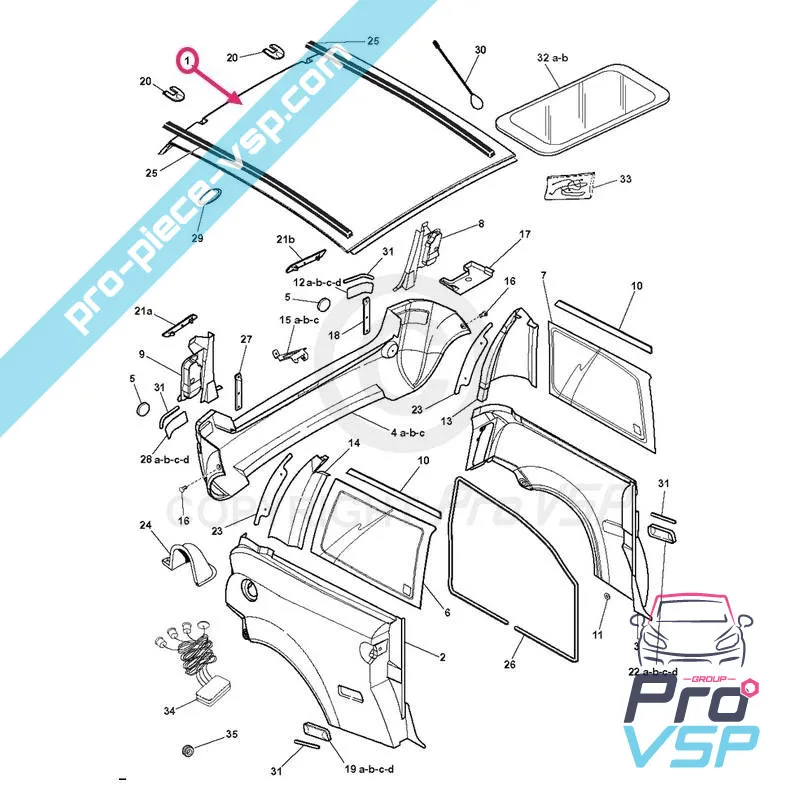 Padiglione (tetto) Origine per microcar mc2