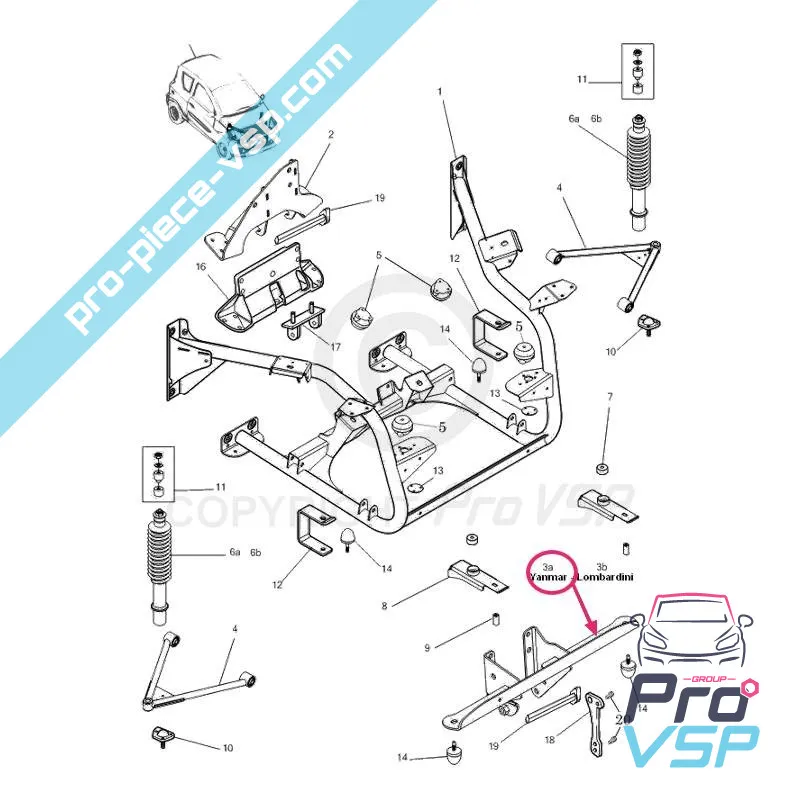 Support moteur avant pour microcar mgo avec moteur yanmar
