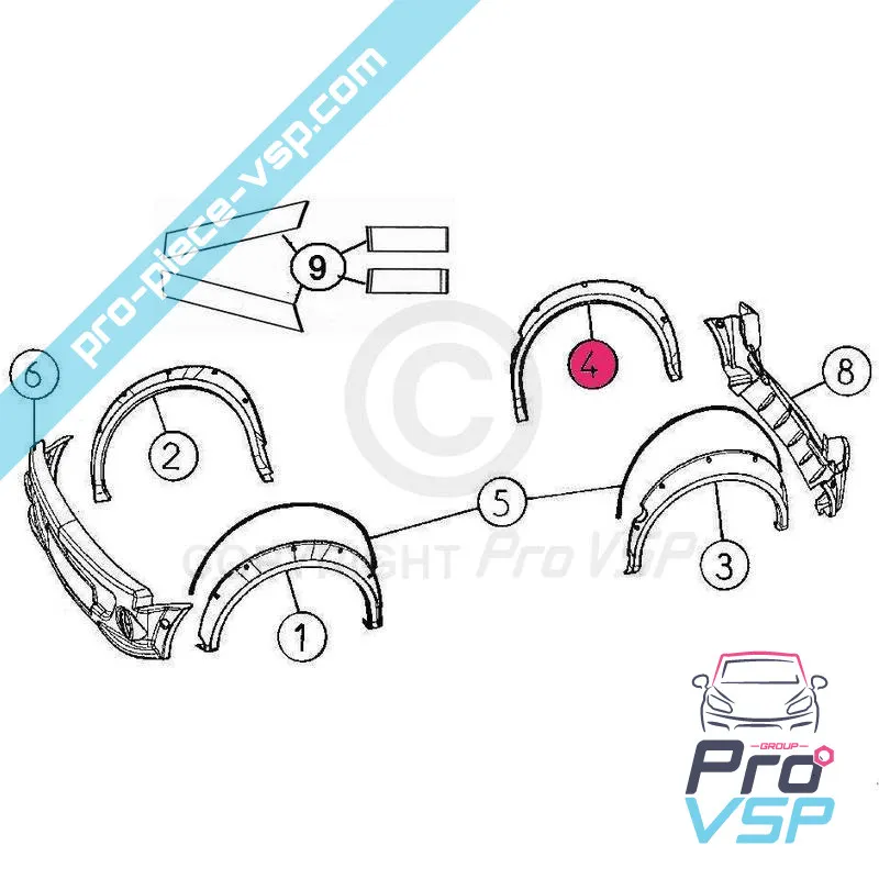 Right rear wing extension in fiber for aixam city sport and scouty Dr.