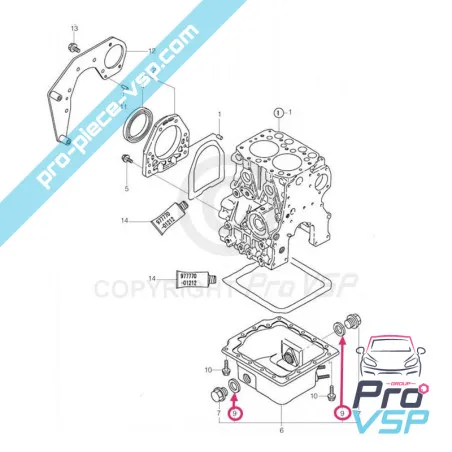Joint de bouchon de vidange pour microcar jdm chatenet bellier avec moteur yanmar