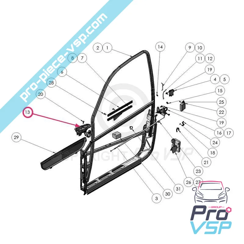 Poignée de porte intérieure noire pour Ligier Microcar Dué