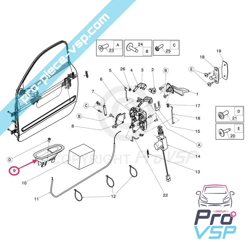 Poignée de porte intérieure chromée pour Ligier Microcar Dué