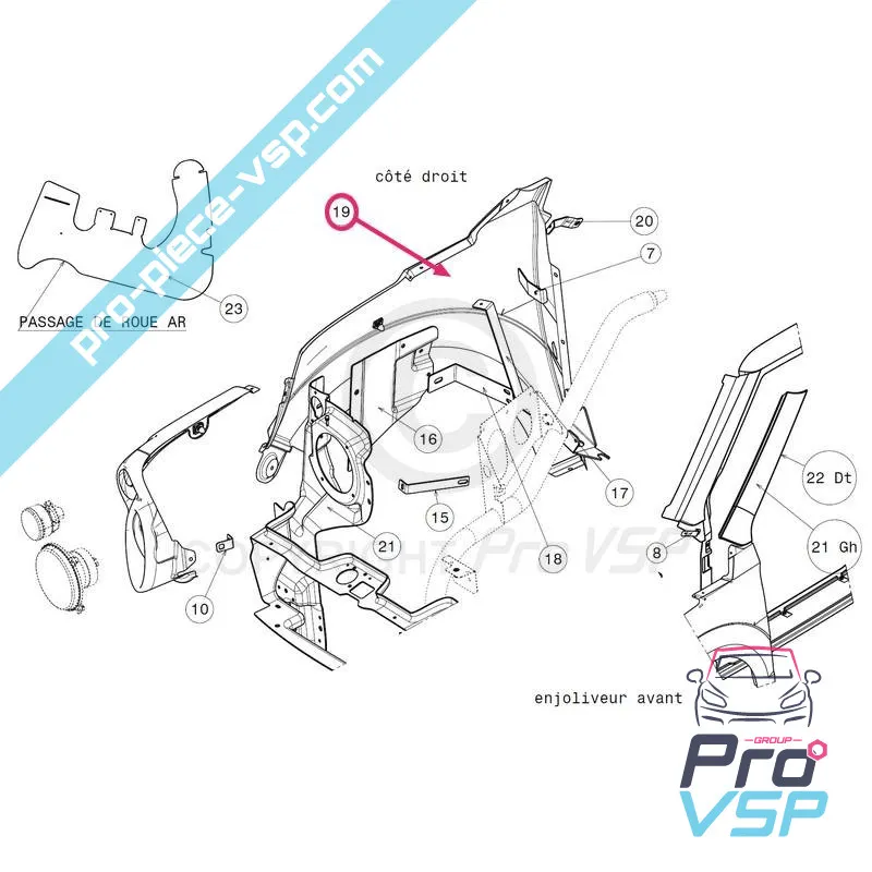 Aile avant droite adaptable en plastique ABS pour Jdm Xheos