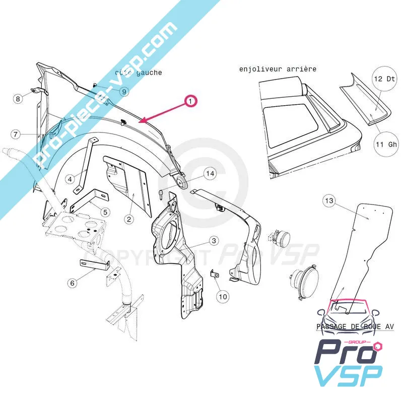 Ala frontal izquierda adaptable en plástico ABS para Jdm Xheos