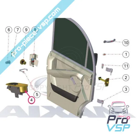 Black inner door handle for Aixam