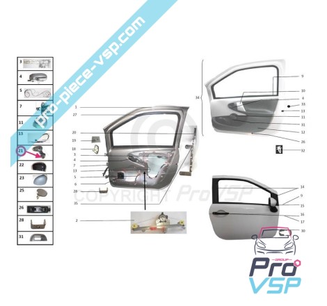 Espelho retrovisor direito para Bellier B8