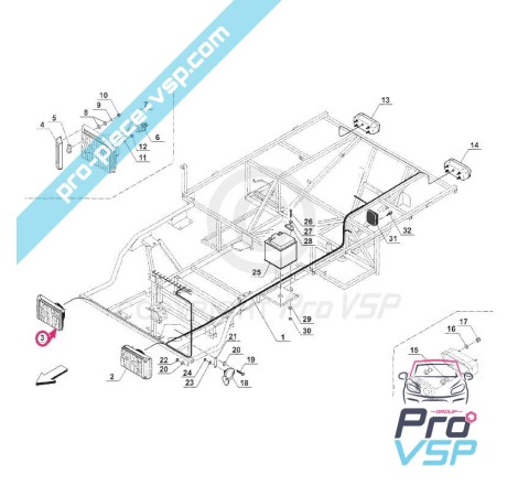 Phare droit pour camion Bellier , Microcar Sherpa