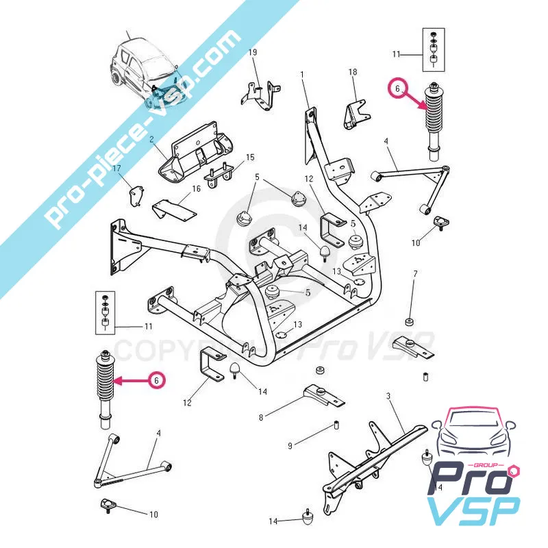 Front shock absorber origin for Microcar mgo 1