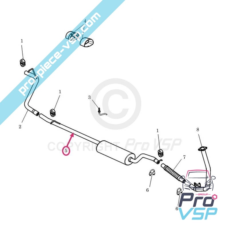 Central exhaust silencer + rear tube