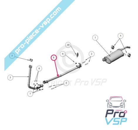 Tube d'échappement intermediaire pour Ligier Nova ( 4 ème montage ) , Be-up ( 3 ème montage ) , Be-two