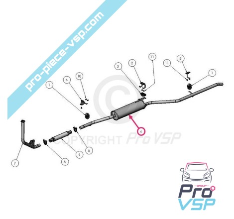 Echappement silencieux pour Ligier Ixo avec moteur Lombardini LGW 502 Progress ou LGW 523 MPI