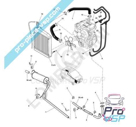 Collecteur d'échappement pour microcar mc1 mc2 avec moteur lombardini et berceau alu