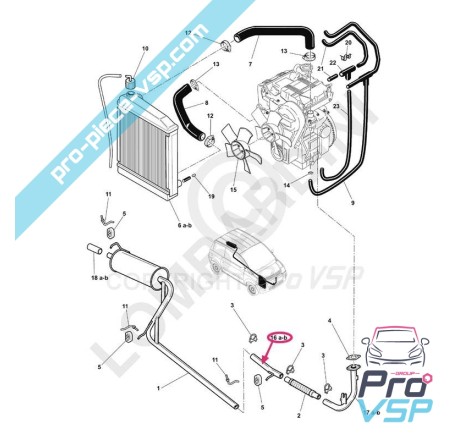 Tube de liaison d'échappement pour Microcar Mc1 , Mc2 avec moteur Lombardini Focs diesel et berceau alu