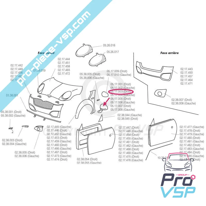 Specchio bianco a destra per Chatenet CH26 , CH28 , CH30 , CH32 , Sporteevo , Pick-up (Fase 2)