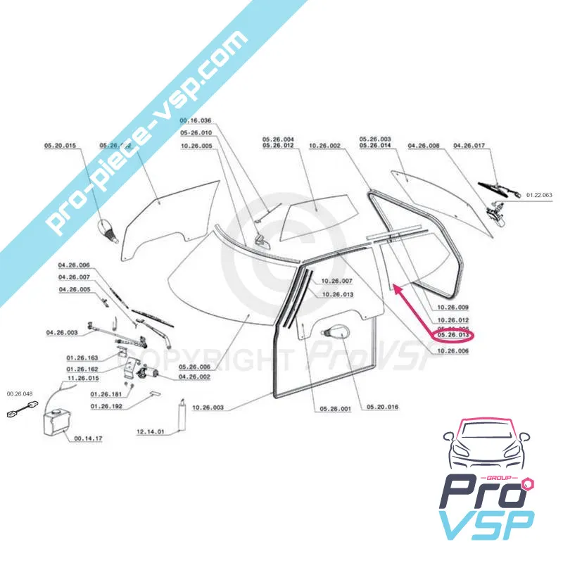 Fönsterbedräger bakre vänsterfärgad mörkgrå för Chatenet CH26 , CH28 , CH30