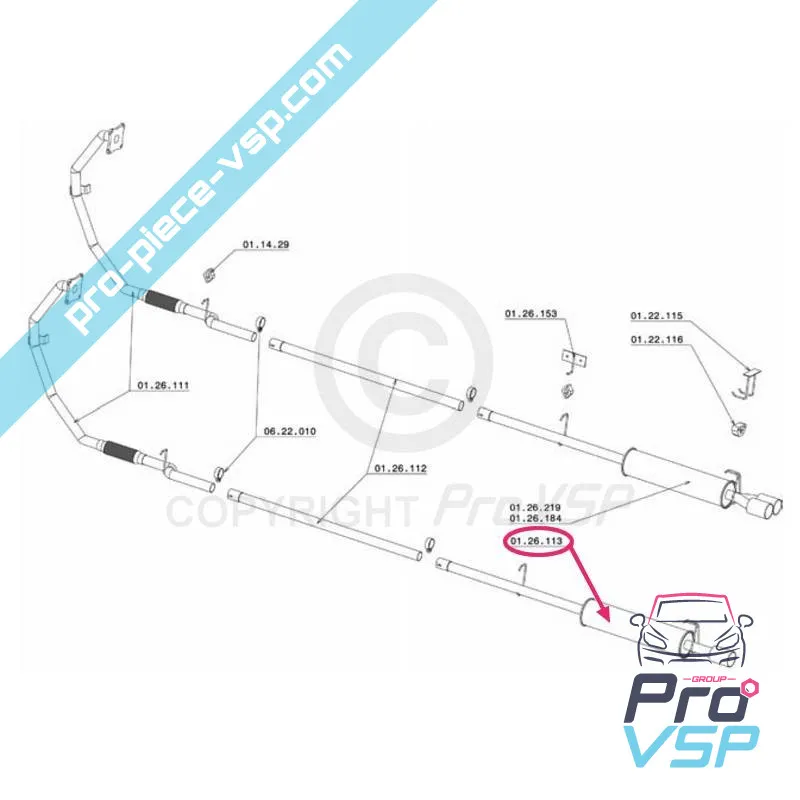 Silencieux d'échappement arrière pour Chatenet CH26 avec moteur Yanmar