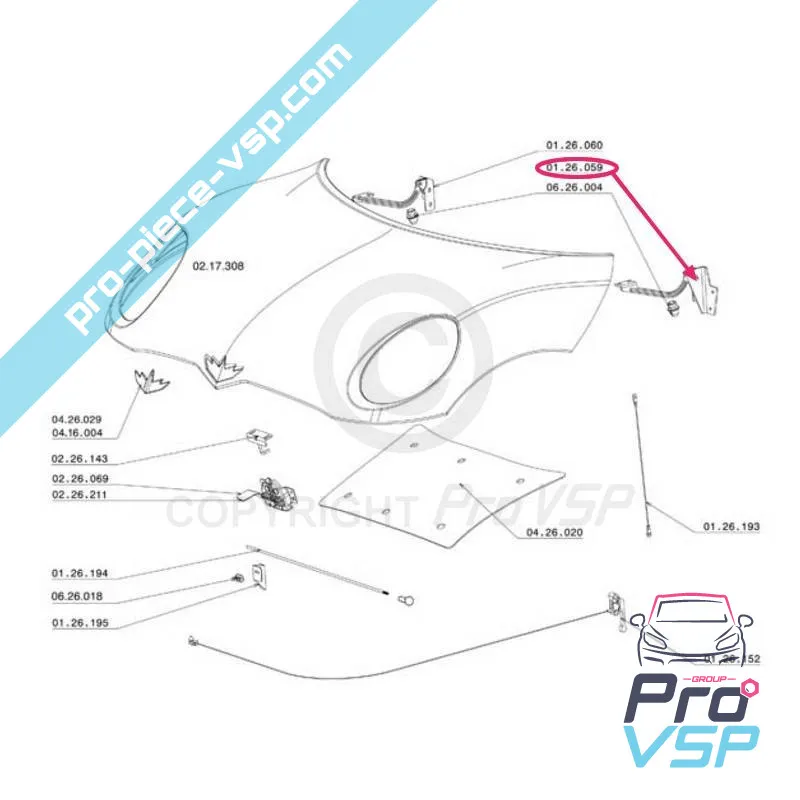 Left cover hinge for Chatenet CH26 , CH28 , CH30 , CH32 , Pick-up , Sporteevo
