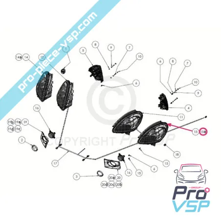 Phare gauche fond noir pour ligier ixo , js50 , js50l