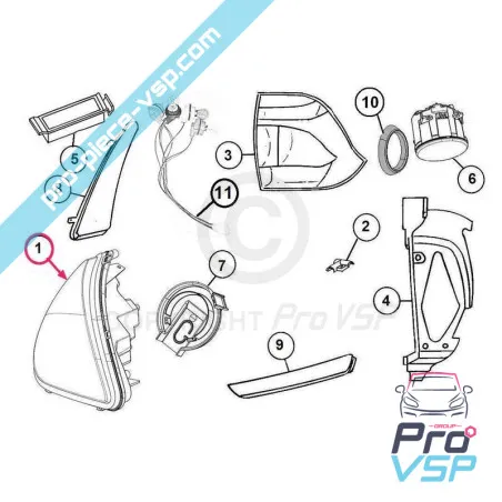 Phare droit fond noir pour Aixam City , Roadline , Crossline , Scouty , Crossover , GTO , Impulsion