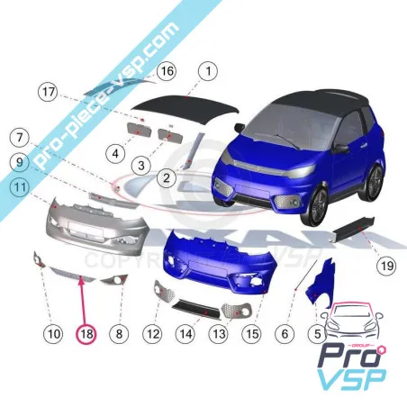 Front bumper grill for Aixam Vision