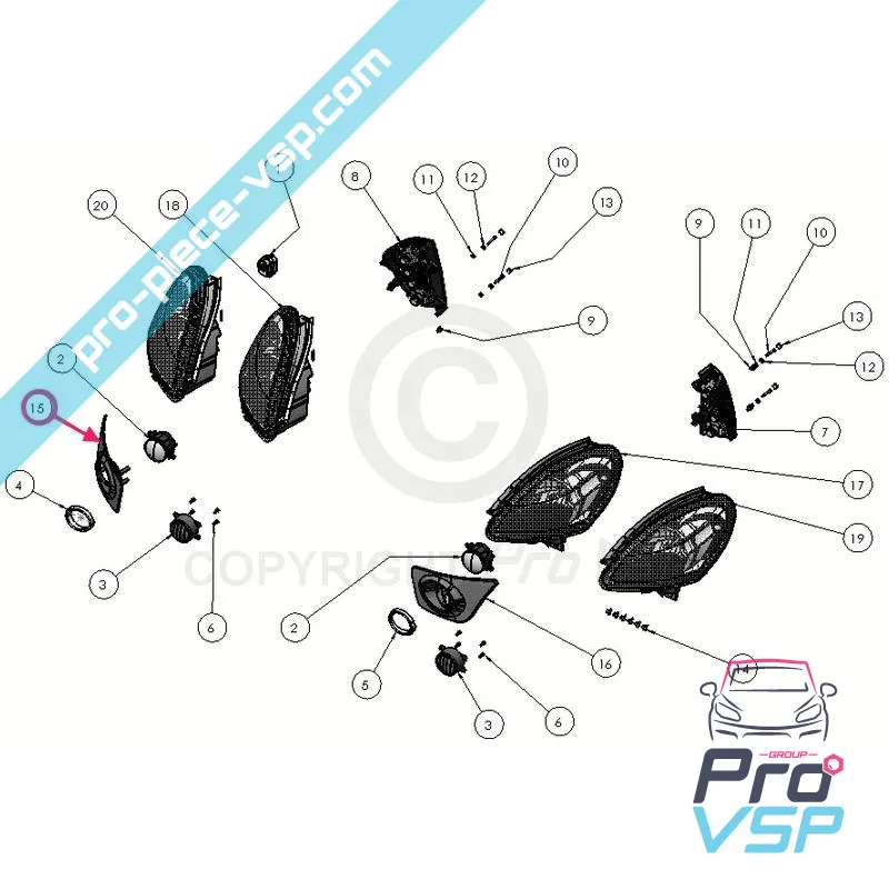 Cubículo de niebla derecha para Ligier ixo v1